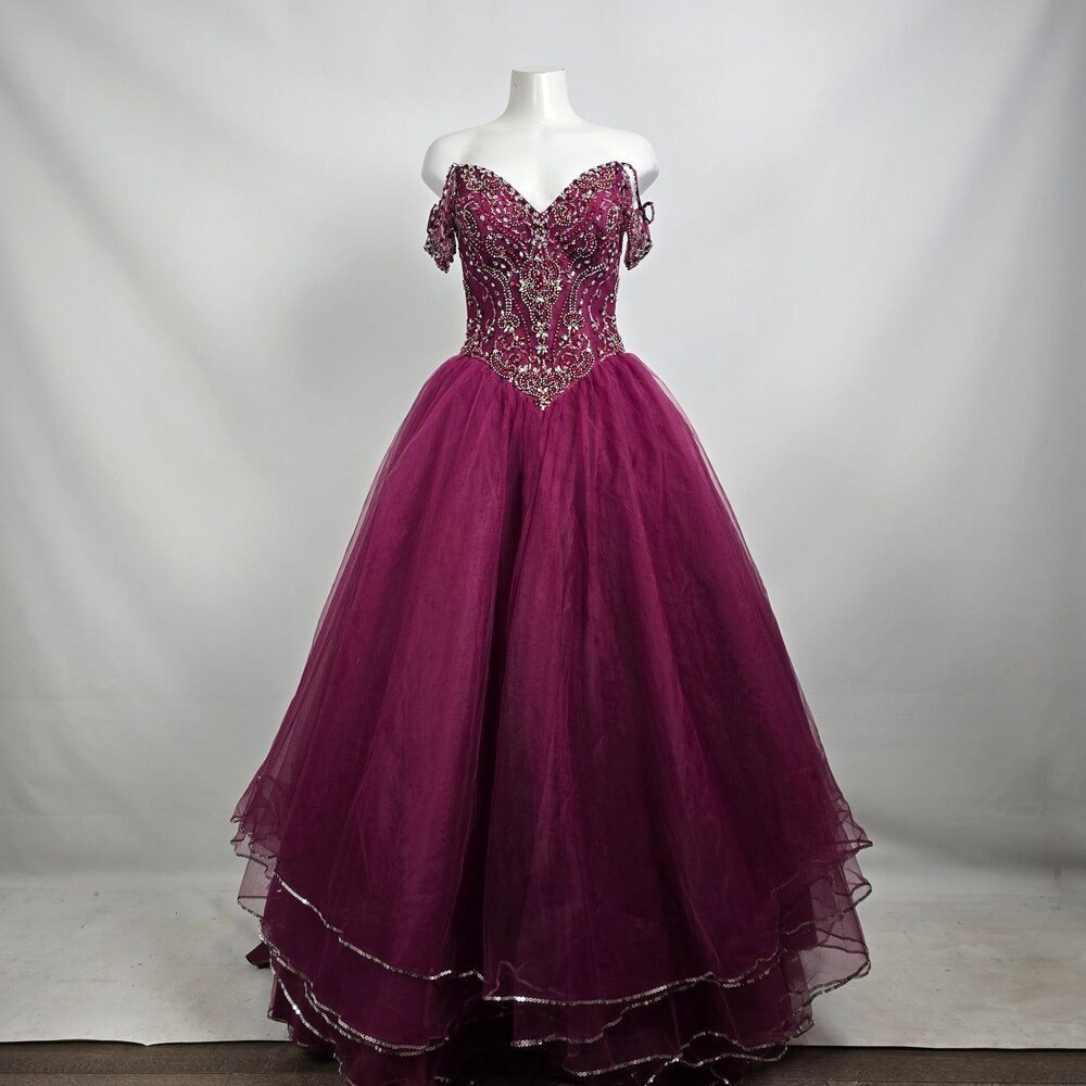 Bonny Bridal Burgundy Beaded Ball Gown Size 6